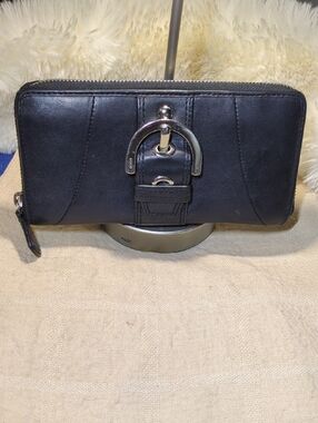 Vintage Coach Black Leather Zip Wallet with Silver Buckle Detail NOW ONLY $75